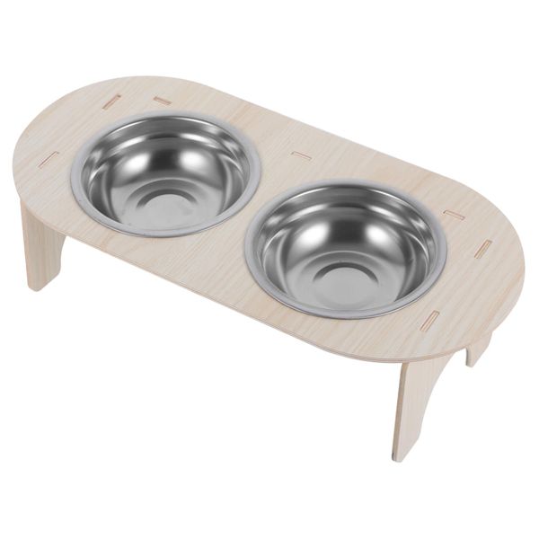 Wooden Cat Bowls Stainless Steel Elevated Cat Feeding Bowls