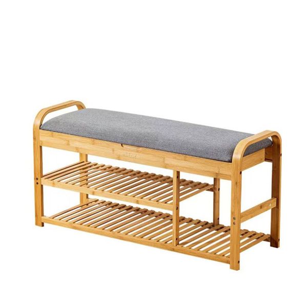 3-Tier Cushion Bamboo Shoe Rack Bench - 100cm
