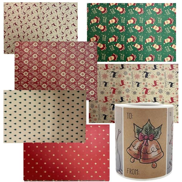 Craft 6pcs Jolly Christmas Gift Wrap With Holiday Labelling Sticker Roll