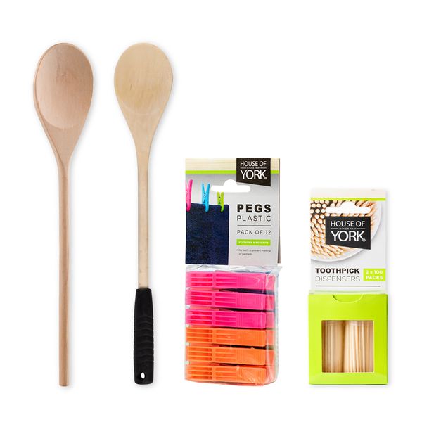 House of York Essentials Bundle Pack : Wooden spoons, Toothpicks and Pegs