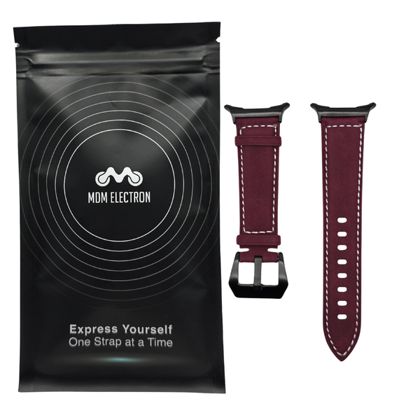 Suade Infused Leather Strap Compatible With Samsung Galaxy Watch 8-Maroon