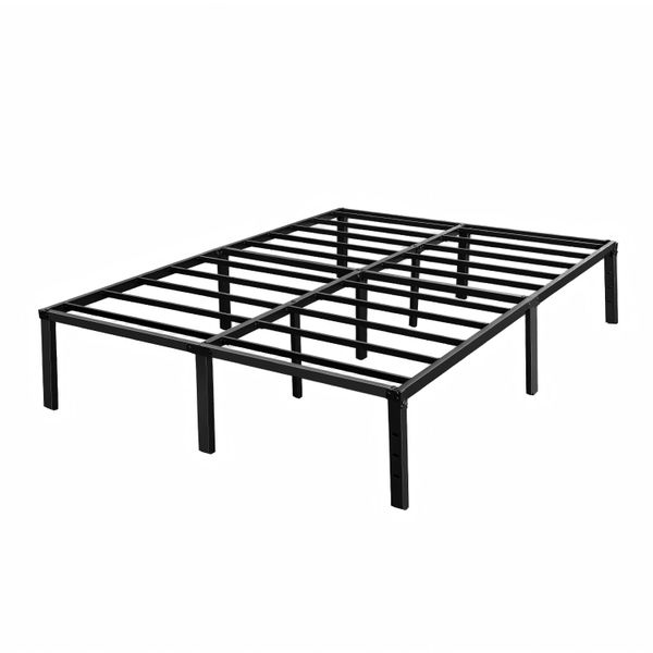 Black Steel Queen Base Only - Weight 600KG Noiseless Metal Bed Frame