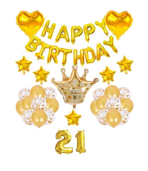 Happy Birthday Gold Crown Balloon Set image