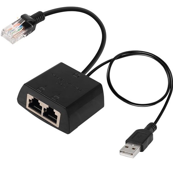 1 in 2 Network Sharing Splitter Adapter With USB Power Cable