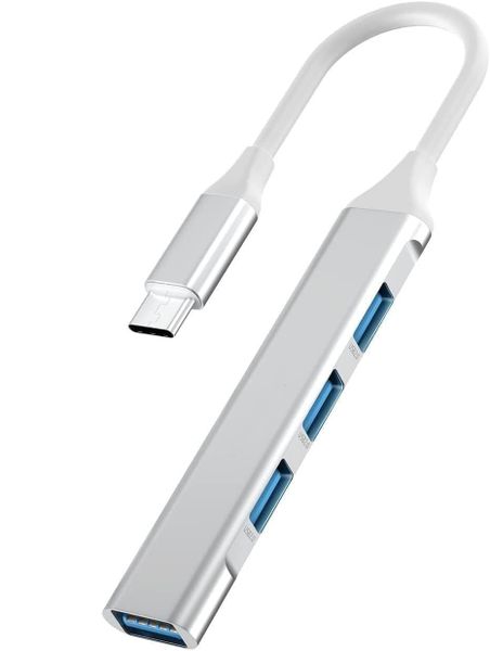 USB-C To 4× USB-A Hub - Fast Data Transfer Aluminum Expansion (White)
