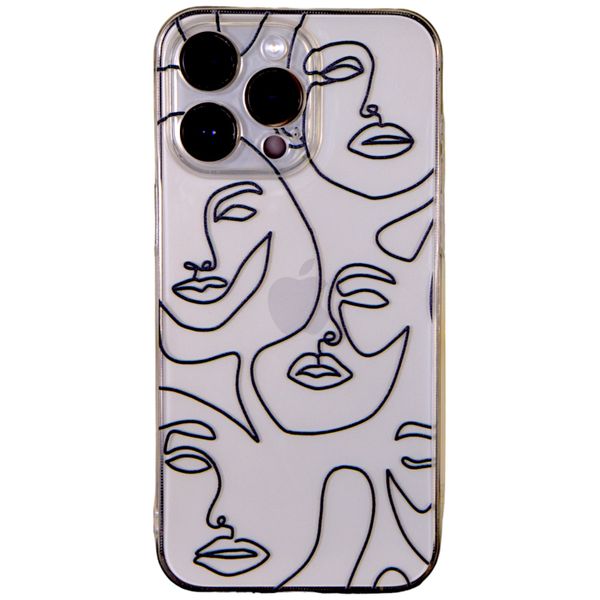 Clear - Phone Case with Black Face Print &amp; Camera Protect - Iphone 15 Pro