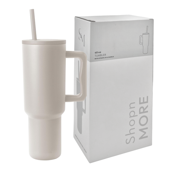 1.18L Tumbler with Handle &amp; Straw Lid, Stainless Steel Travel Mug Almond