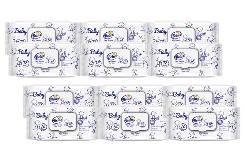 Belux Baby Wipes Blue Combo - 12 Packs x 72"s