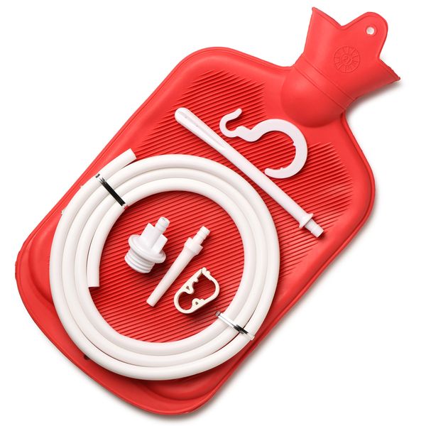 Enema Cleaning Kit 2 Quart Rubber Bag with Flow Control Clamp &amp; Nozzle Tips