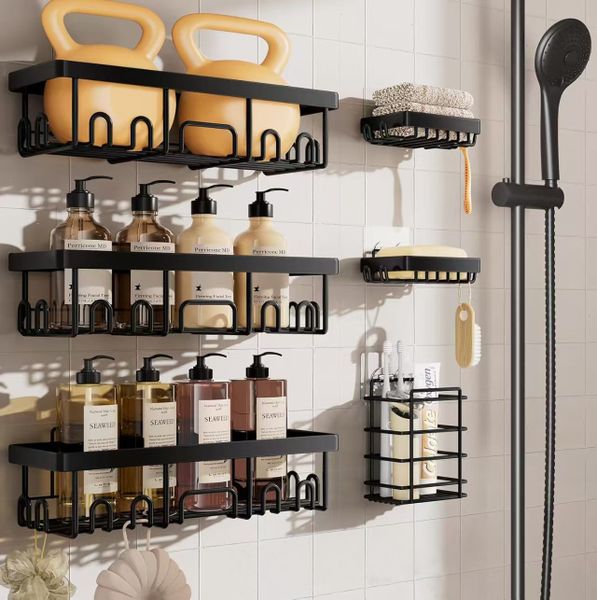 Shower Caddy Rack with Hooks Bathroom Kitchen Storage Shelves Organizer
