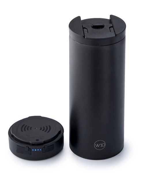 W10 London 2-in1 3000mAH Wireless Charger Travel Mug Power Cup - Black Ox