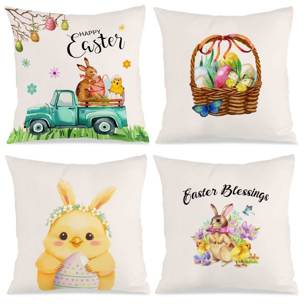 Farmhouse Easter Throw Pillow Case, 45x45cm Cozy Bed Cushion Covers