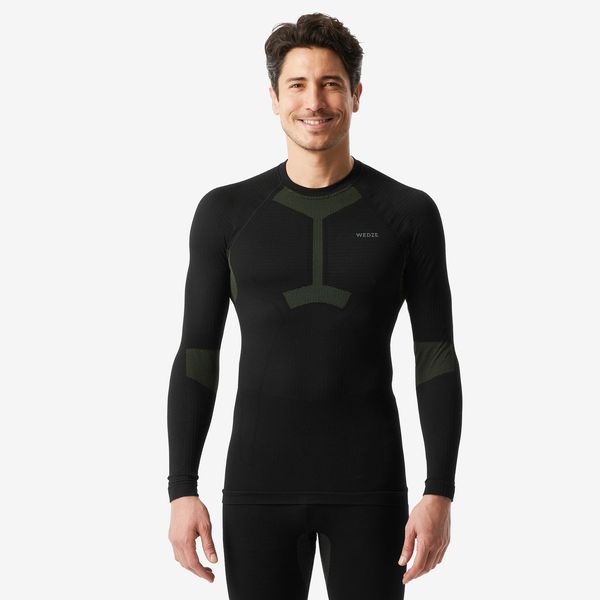 Wedze Men's Warm Seamless Base Layer Ski Top Bl500 - Black &amp; Khaki