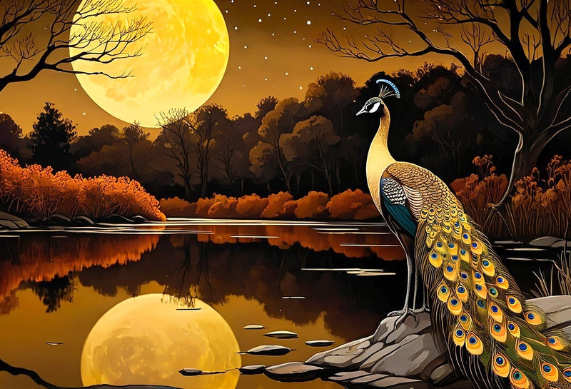 Canvas Wall Art Home Decor - Peacock Moon