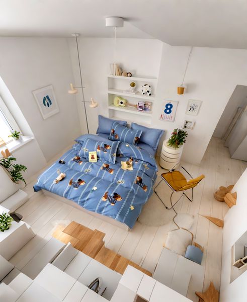 Blue Polyester puppiesThree Quarter Duvet Cover set