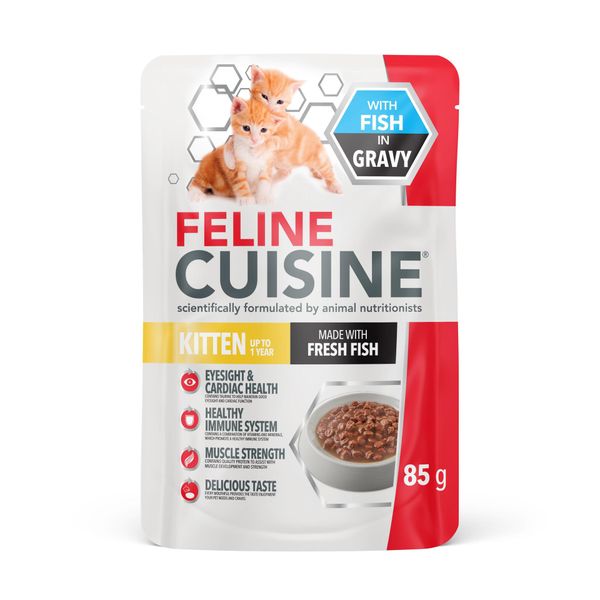 Feline Cuisine Wet Cat Food Kitten Fish Gravy 4 x 12 x 85g