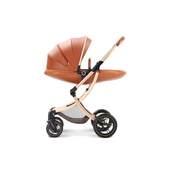 Pu Leather Egg Style 2 in 1 Luxury Stroller-Brown
