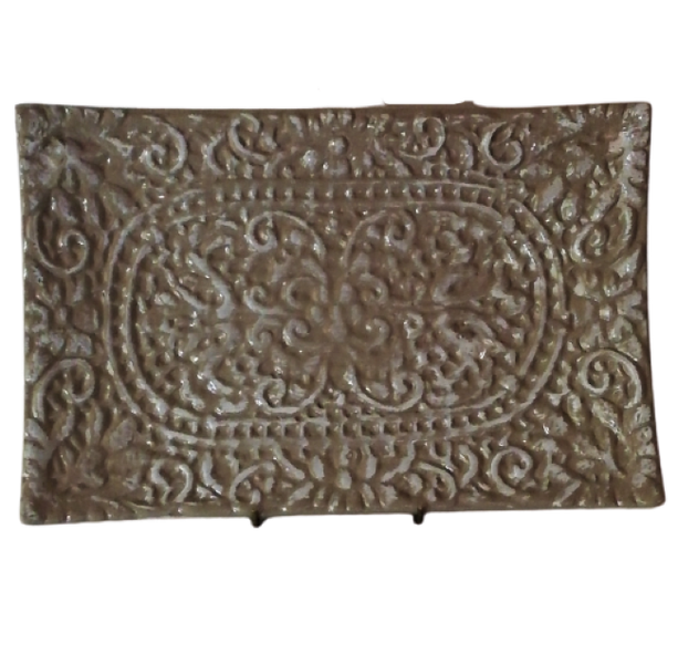 Server Ceramic 38x25x5cm Embroidery Stone White Wash