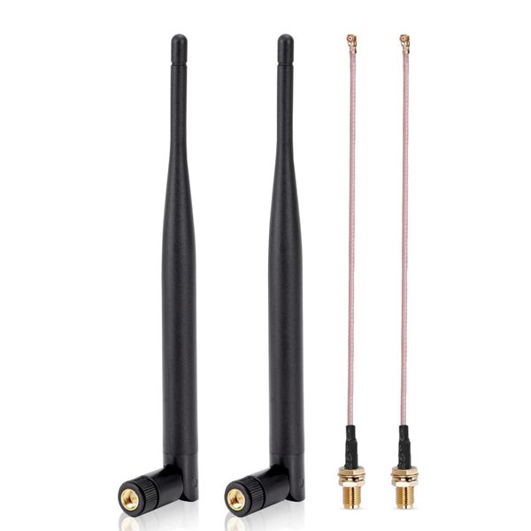 868MHz Male Omnidirectional Antenna, 3dBi Gain+IPEX Extension Cable -2-Pack