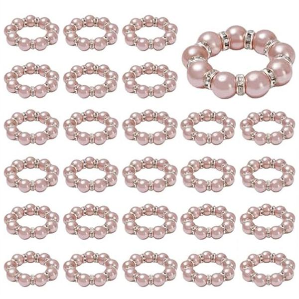 100Pcs Pearl Napkin Rings Stretched Pearl Beaded Napkin Holder