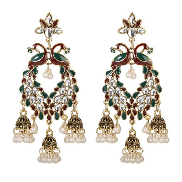 jhumka Earing Enamel and Kundan Chand Bali Earrings for Women