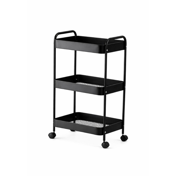 3 Tier Rolling Storage Cart with Wheels - Black Utility Trolley