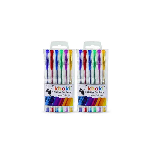 Khoki Glitter Gel Pens Set - 6 Vibrant Smooth Writing Pens - 2 Pack