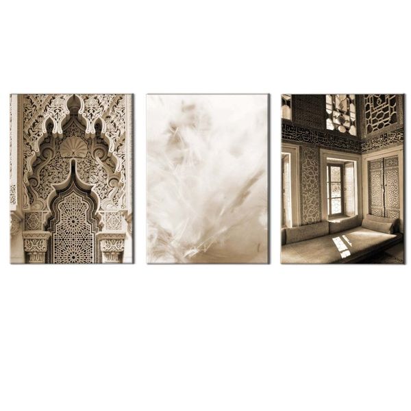 Canvas-Art-3 Pieces Vintage Brown Islamic Wall Art