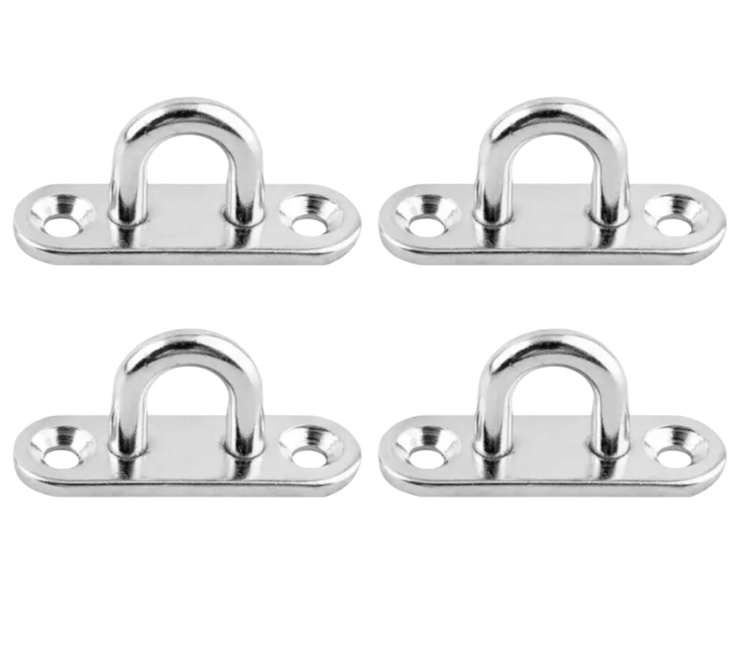 4 piece Marine Boat Stainless Steel Oblong Pad Eye Plate Stpale Ring Hook-5mm