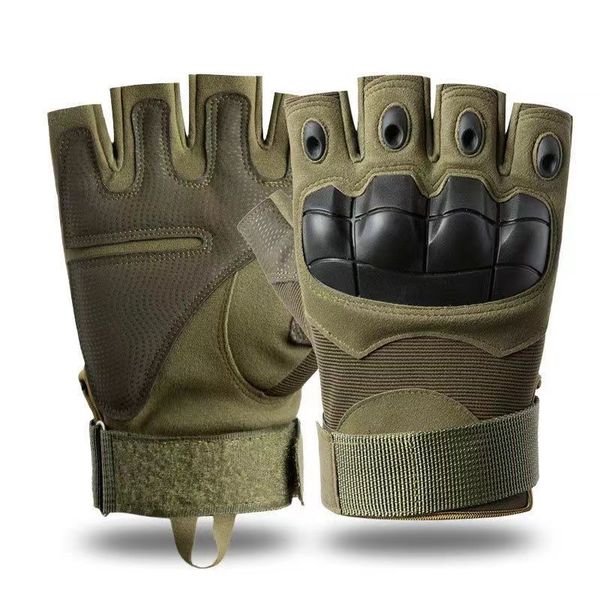 Tactical Gloves Military Rubber Knuckle Gloves - Half Finger - Green.