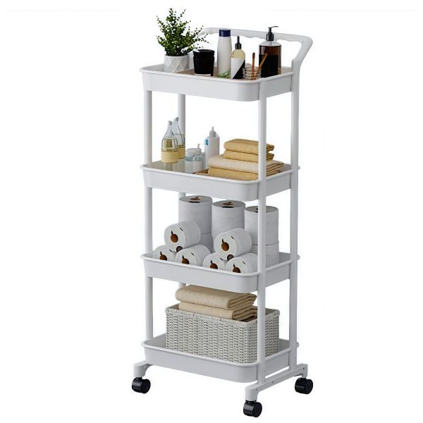 4 Tier Slim Rolling Storage Cart with Wheels, Organizer Shelf - White