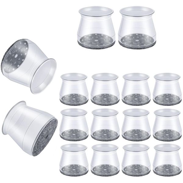 16 Piece Silicone Chair Leg Floor Protectors with Felt Pad - Clear &amp; Grey