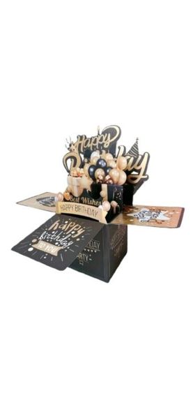 Luxurious 3D Pop-Up Birthday Card - Black &amp; Gold Theme Happy Birthday