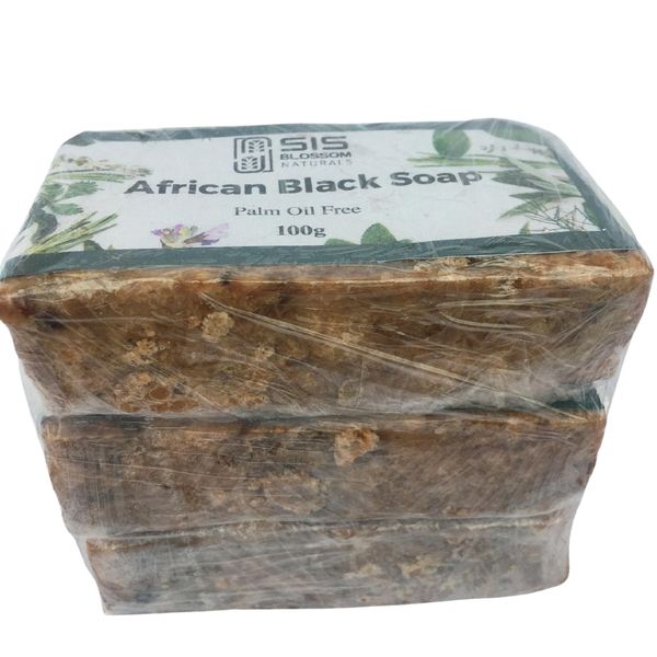 Raw Organic African Black Soap to Clear Acne and Dark spots 3 x 100g pack