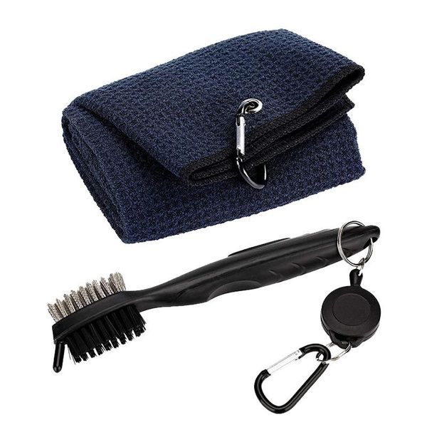 BasicX Hook Towel and Golf Club Cleaning Brush Set Black