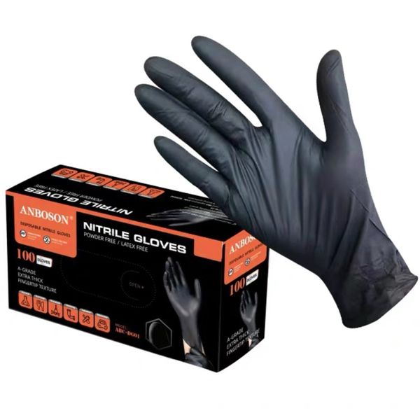 Black Nitrile Gloves Box of 100 Heavy Duty Disposable Cooking Gloves- XL