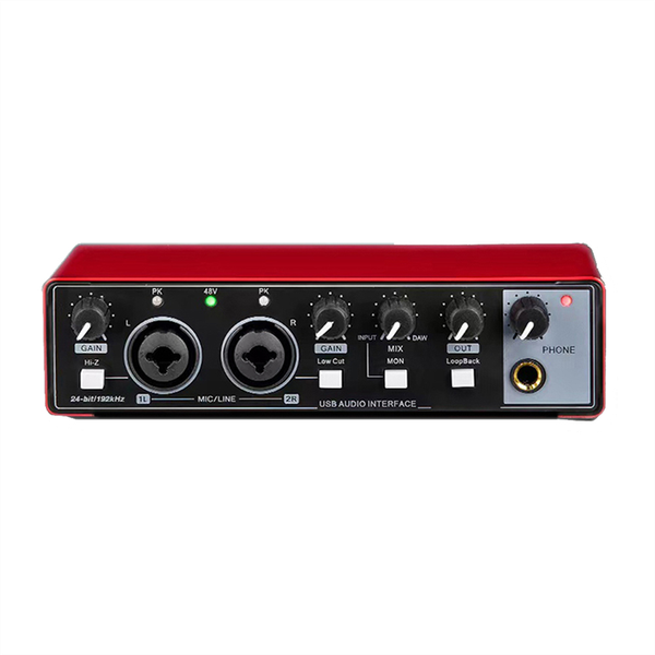 USB Audio Interface Sound Equipment 48V Phantom for Recording Red