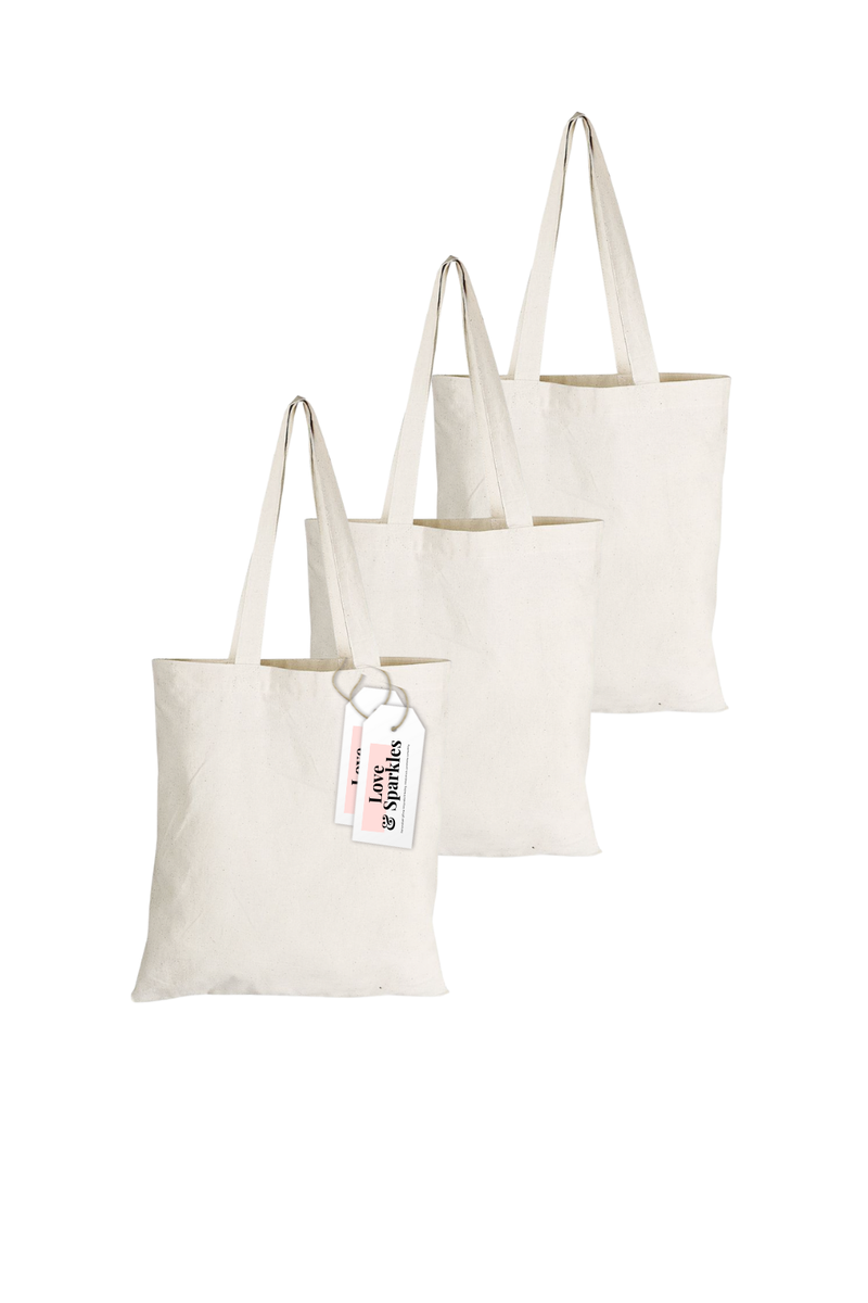 Love & Sparkles 100 Cotton Unbranded HighQuality Tote Bags 3 pack