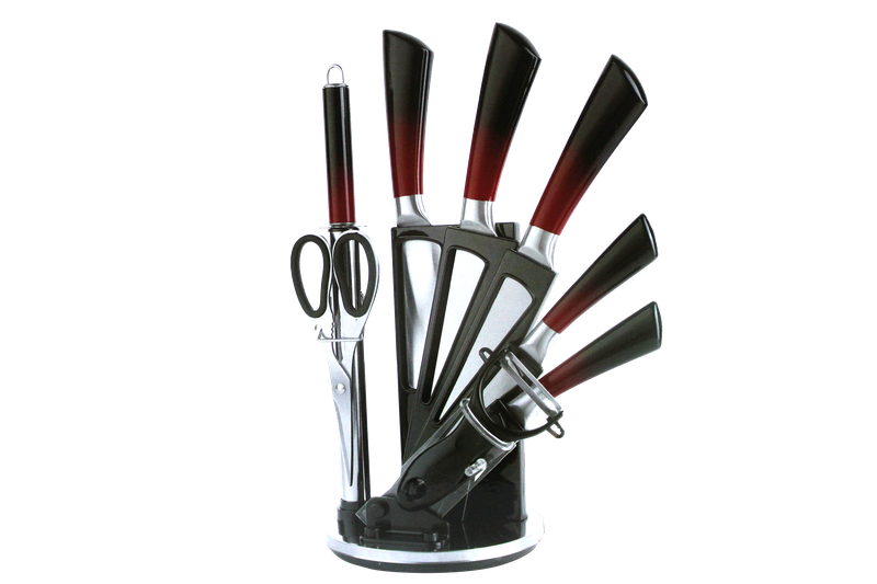 Rotating Stand &amp; Stainless Steel Kitchen Knife Set - 9 Piece