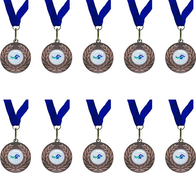 Domed Swimming Bronze Medal with Blue Ribbon kit