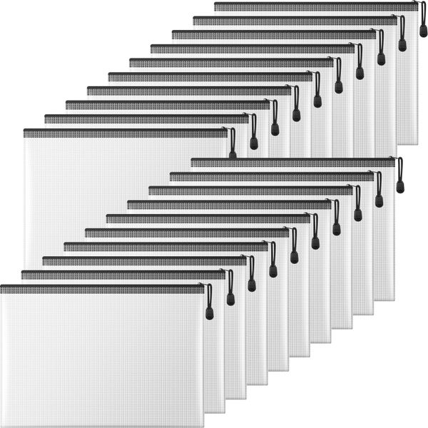 Mesh Zipper Pouch, 20PCS Waterproof Zipper Bag A4 Size Plastic File Folders