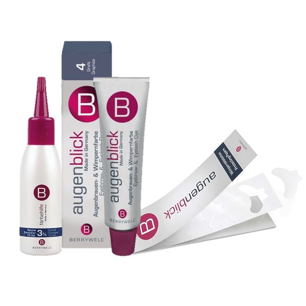 Berrywell Eyelash Tint No.4 Graphite Kit - Tint Developer - Paper (Brush)