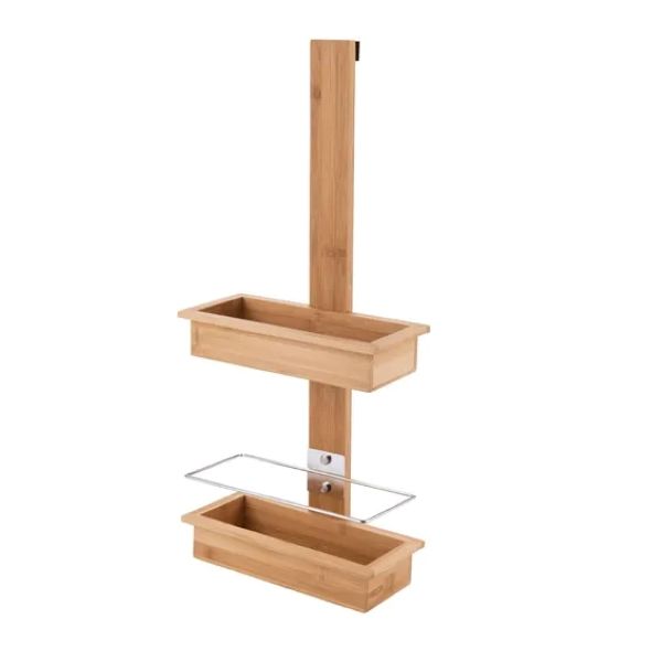 2-Tier Shower Caddy Hook Over Shower Door Metal and Bamboo