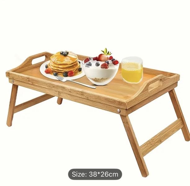 Wood Serving Tray, Adjustable Breakfast Bed Table with Legs,