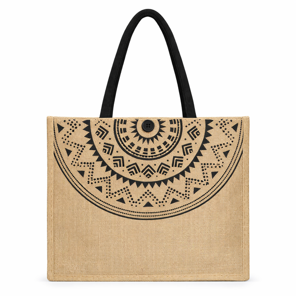African Print Jute Tote Bag - Eco-Friendly Shopping Handbag