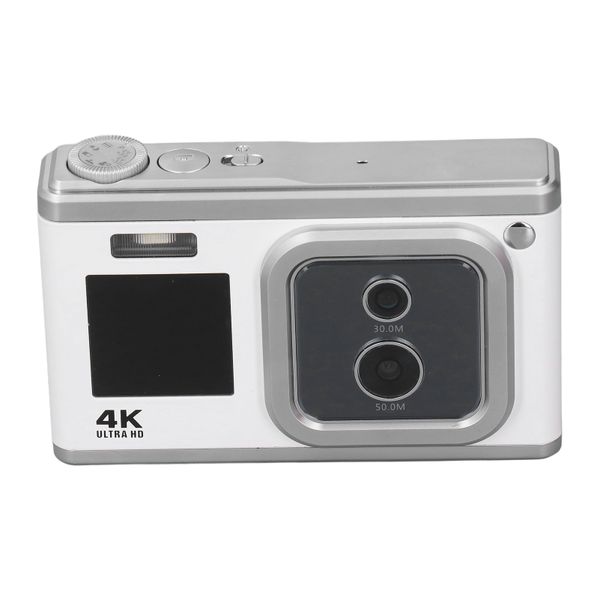 4K HD Dual Cam Digital Camera, Dual IPS Screen, 16x Zoom, White
