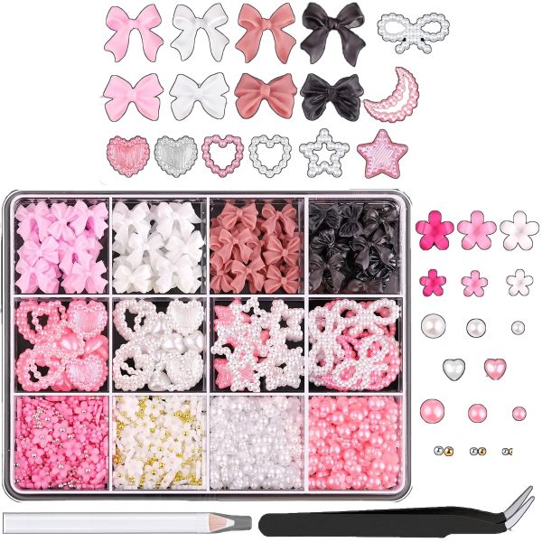3D Bowknot Manicure DIY Crafts Accessories Kit with Pickup Tweezer Pencil