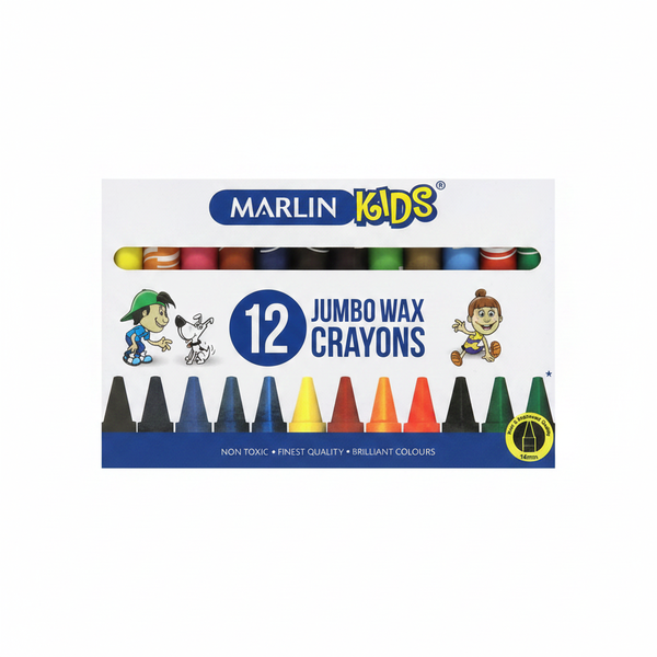 Marlin Kids 12 Jumbo Wax Crayons - Vibrant Colors for Young Artists