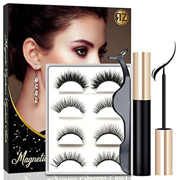 New Magnetic Eyeliner and Lashes Kit, With Reusable Lashes - 4 Pairs