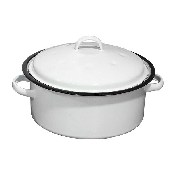 LK's White Enamel Round Casserole with Lid - Medium - 5 Litre